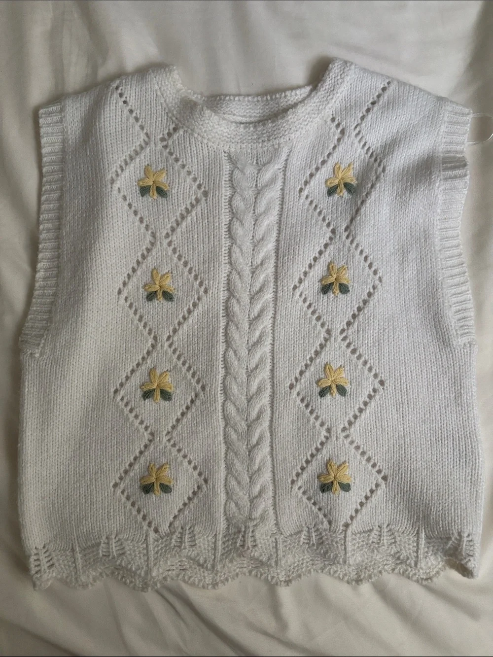 Sincerely Jules Cream Knit Floral Sweater Vest